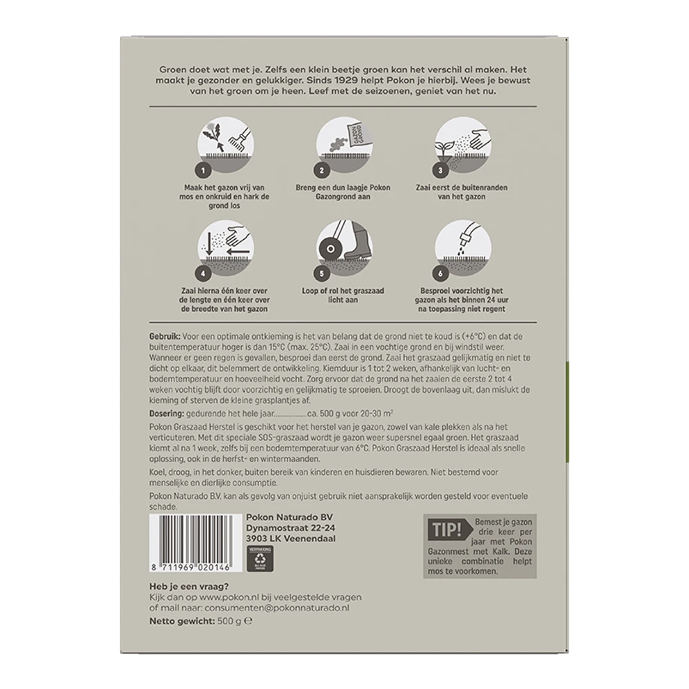 Pokon Graszaad Herstel 500gr - Graszaad 2 Pokon Graszaad Herstel 500gr - Graszaad - Afbeelding 2